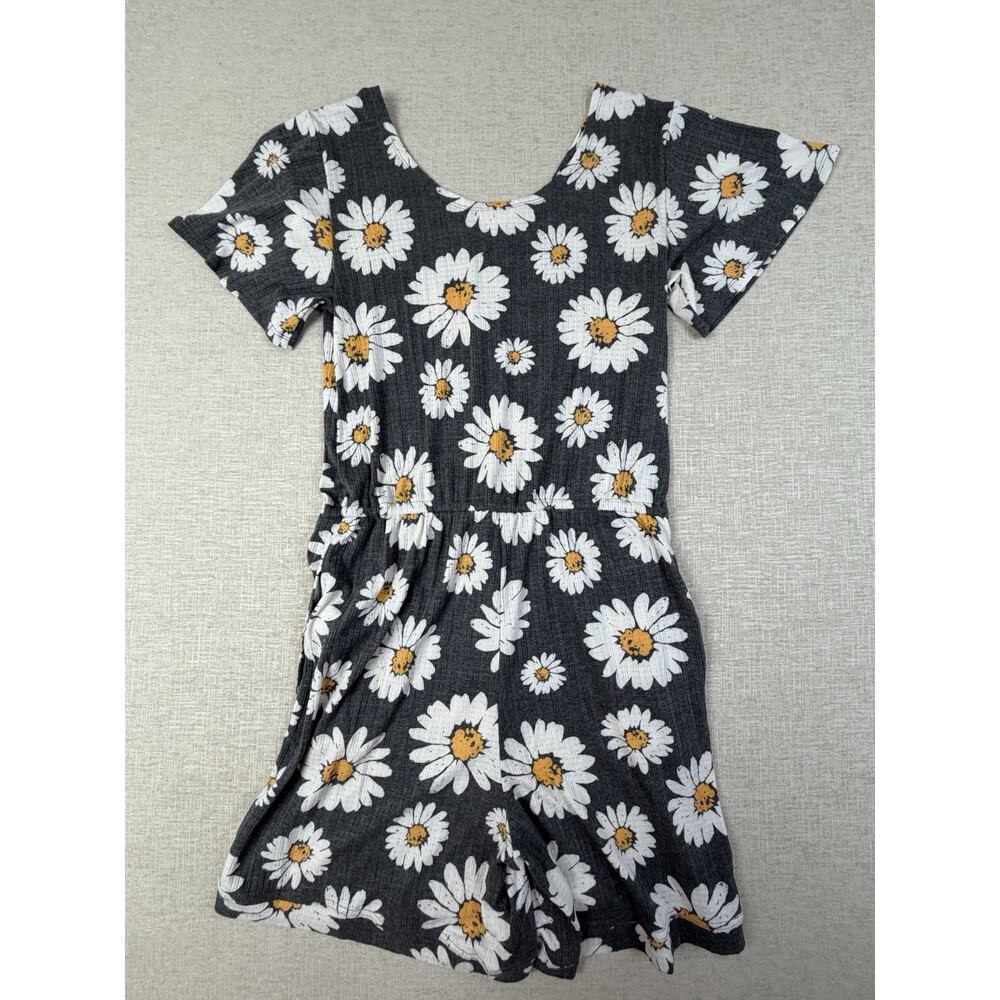 LuLaRoe Women’s S Gray Daisy Floral Short Sleeve Romper Jumpsuit Pockets - Picture 3 of 10